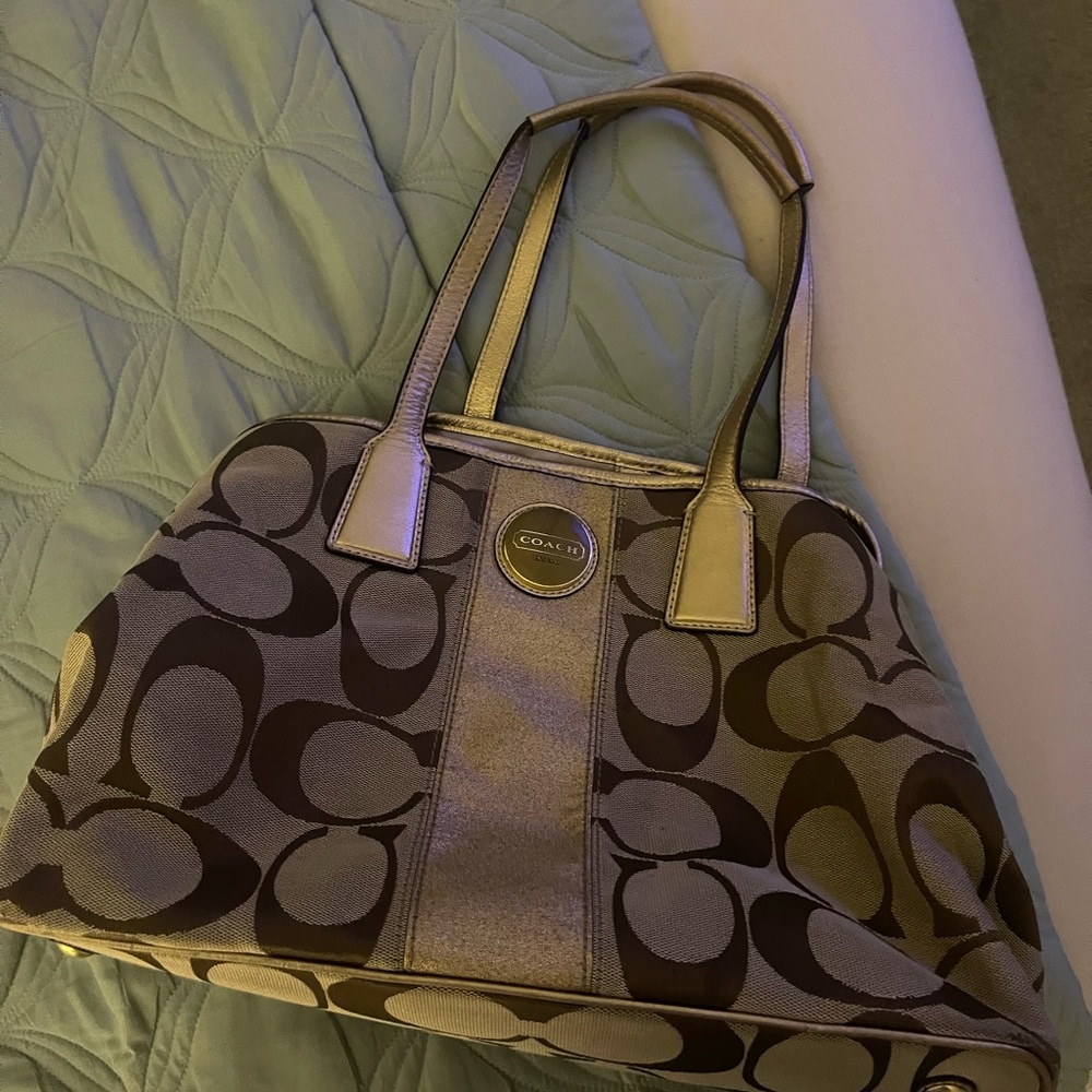 Coach Signature Gold Metallic Gallery Tote Handbag